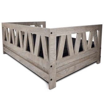 Houten Hondenmand Bali - 95 x 49 x 44 cm - Weathered Grey - Met Kussen